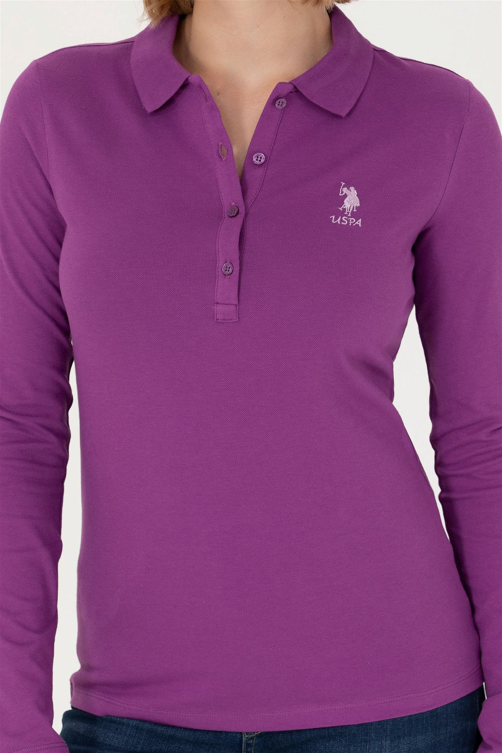 Женский фиолетовый базовый свитшот с воротником-поло - U.s. polo assn фото 7