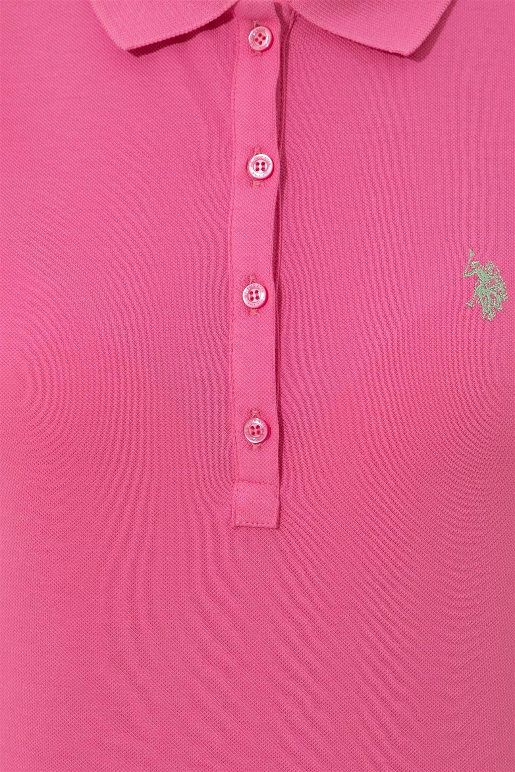 Женская розовая футболка с воротником поло Basic - U.s. polo assn фото 6