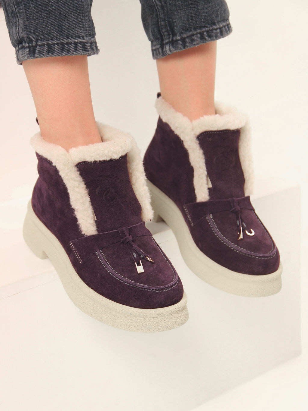 Ботинки 307.floridabe.Сливовая замша/шерсть