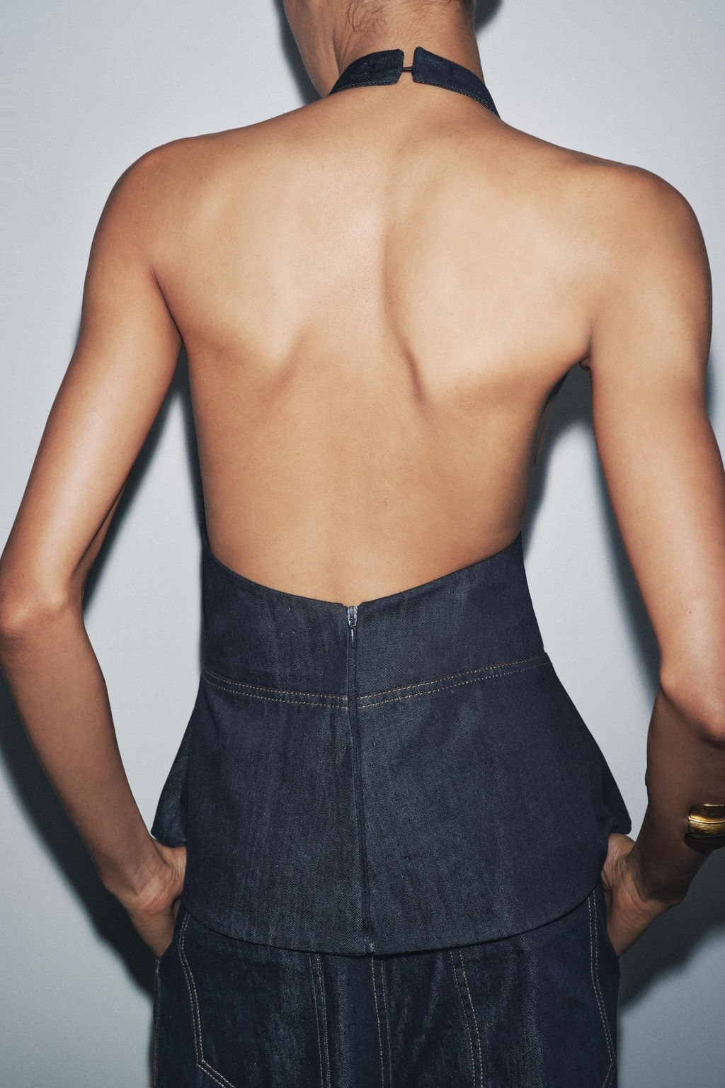 ZW COLLECTION DENIM HALTER TOP - Zara фото 3