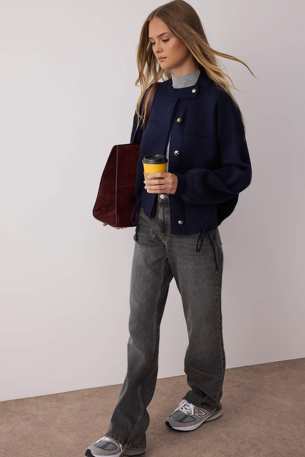 Lacivert Fermuarl? Premium Iplik/Ozel Iplik Genis Kal?p Mont Gorunumlu Triko H?rka TWOAW26HI00025 - Trendyolmilla фото 2