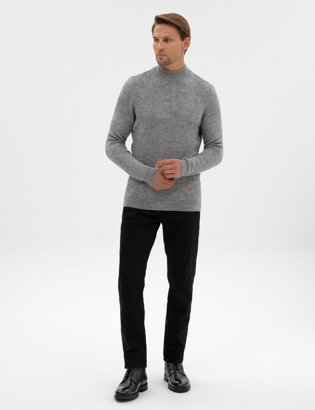 A__k Gri Melanj Slim Fit Yar_m Bal_k__ Yaka Triko Kazak - Pierre cardin фото 4