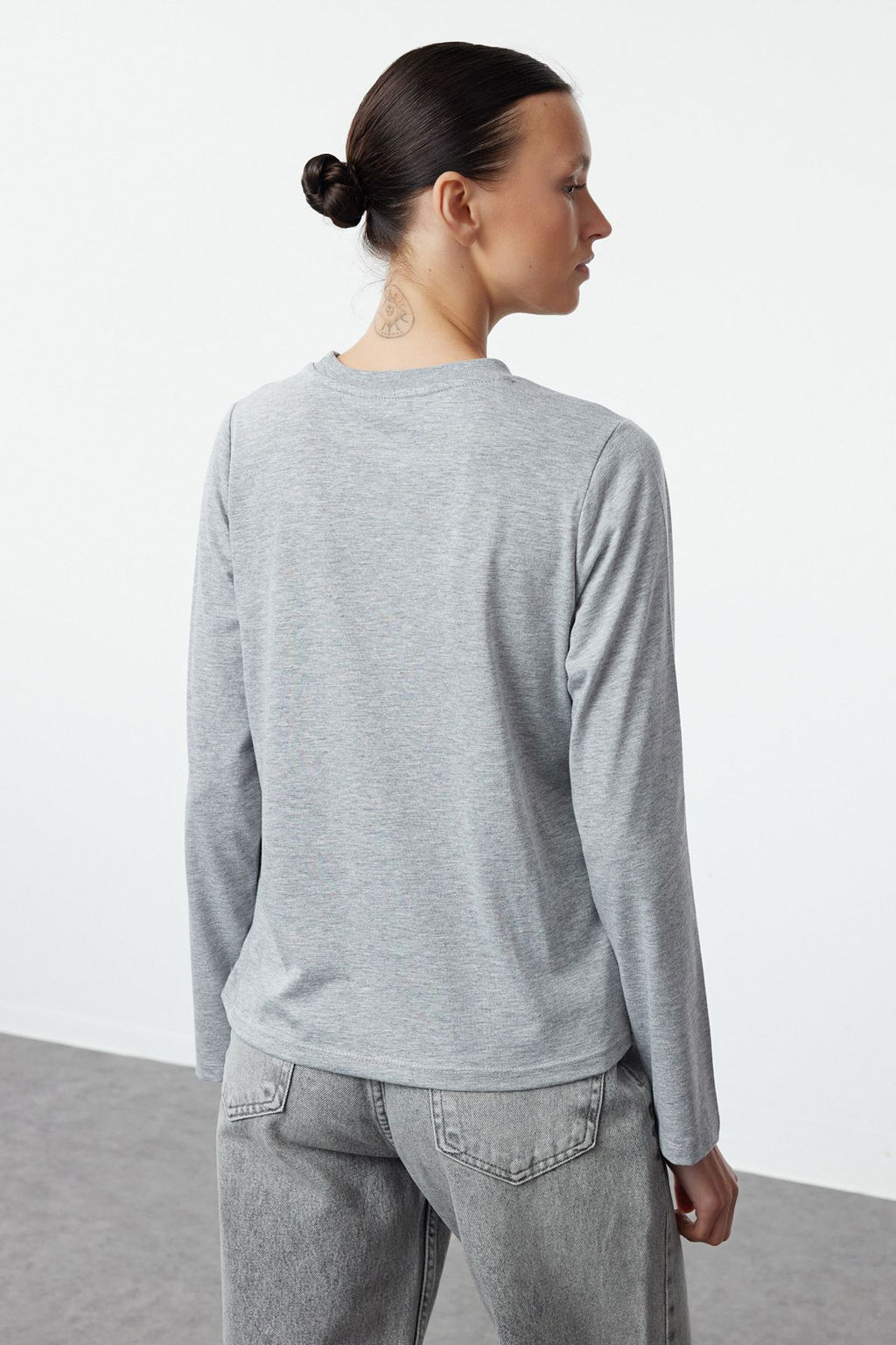 Siyah-Gri 2li Paket %100 Pamuk Bisiklet Yaka Regular/Normal Kesim Orme T-Shirt TWOAW25TS00001