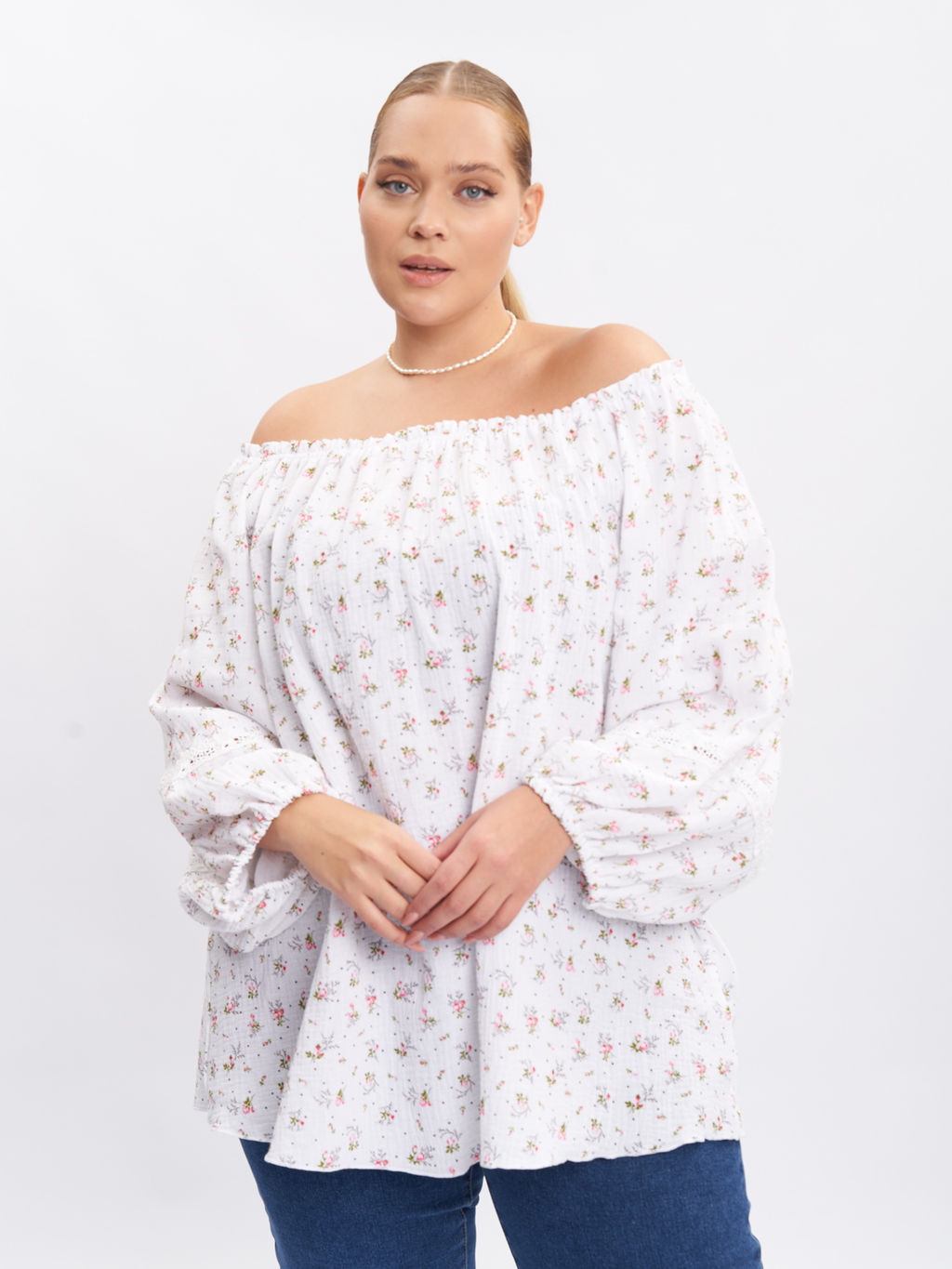 Блузка из муслина с кружевом BL09401FLW02 - Артесса фото 7