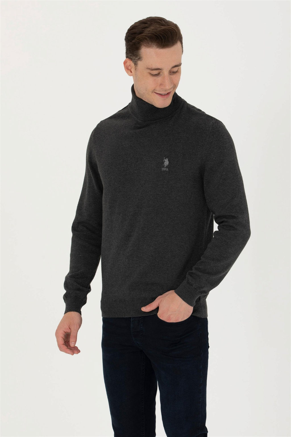 Мужской базовый свитер антрацитового меланжа - U.s. polo assn фото 10