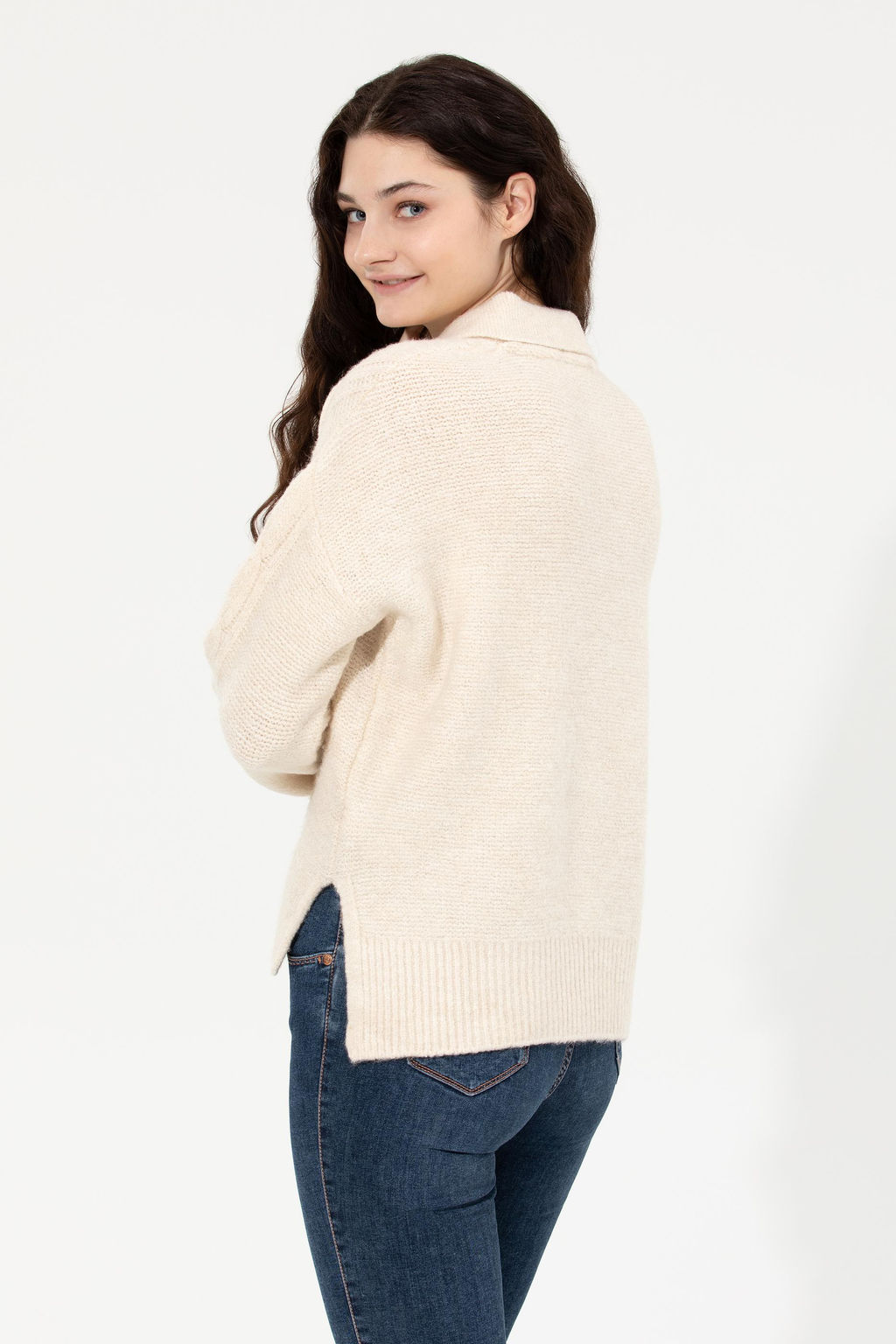 U. S. Polo Assn Женский кремовый свитер Mealnj с v-образным вырезом - U.s. polo assn фото 5