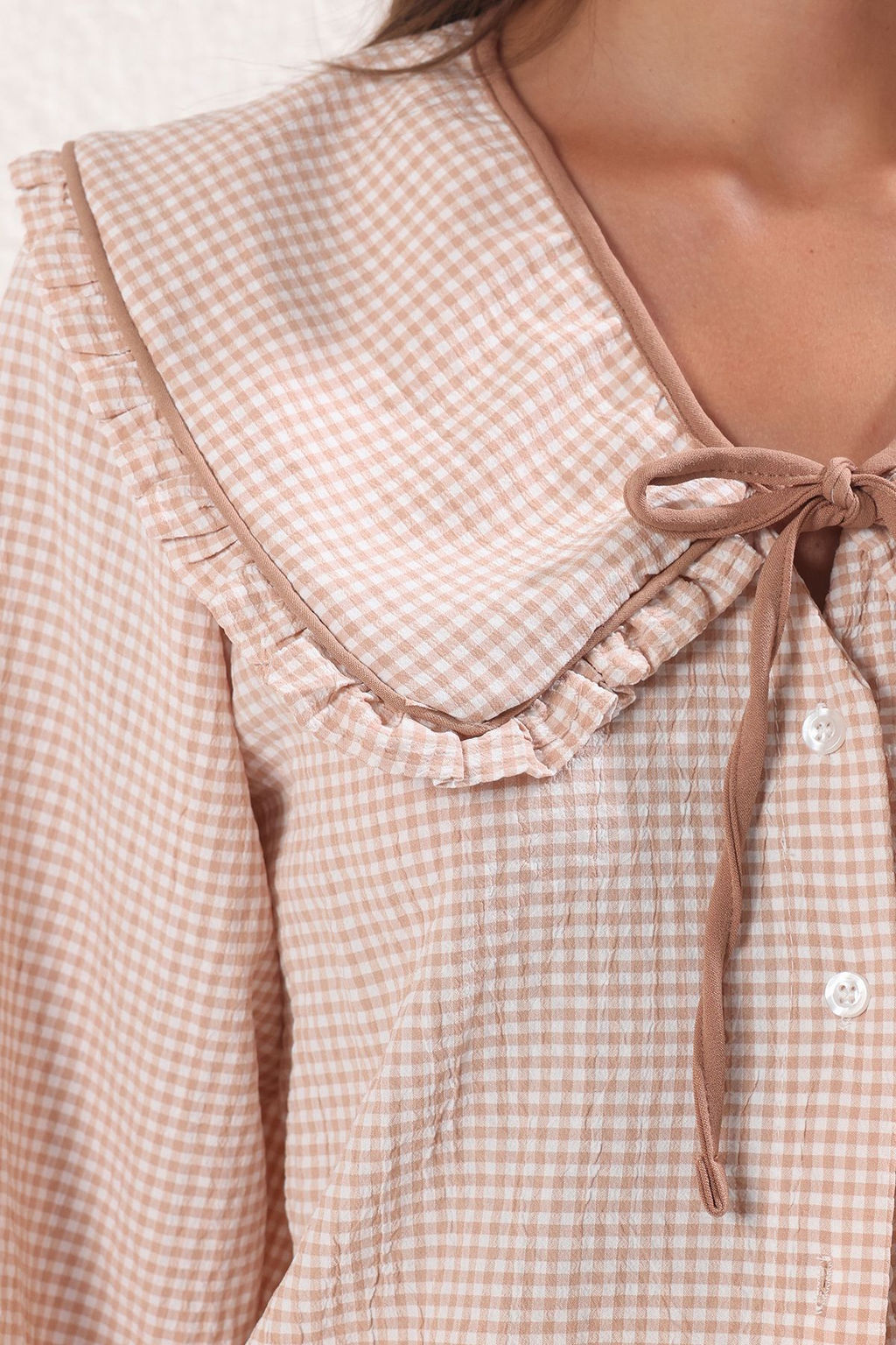 TRENDYOLMILLA Kiremit Gofreli Potikare Bebe Yaka Dokuma Gomlek TWOSS25GO00064  фото 3