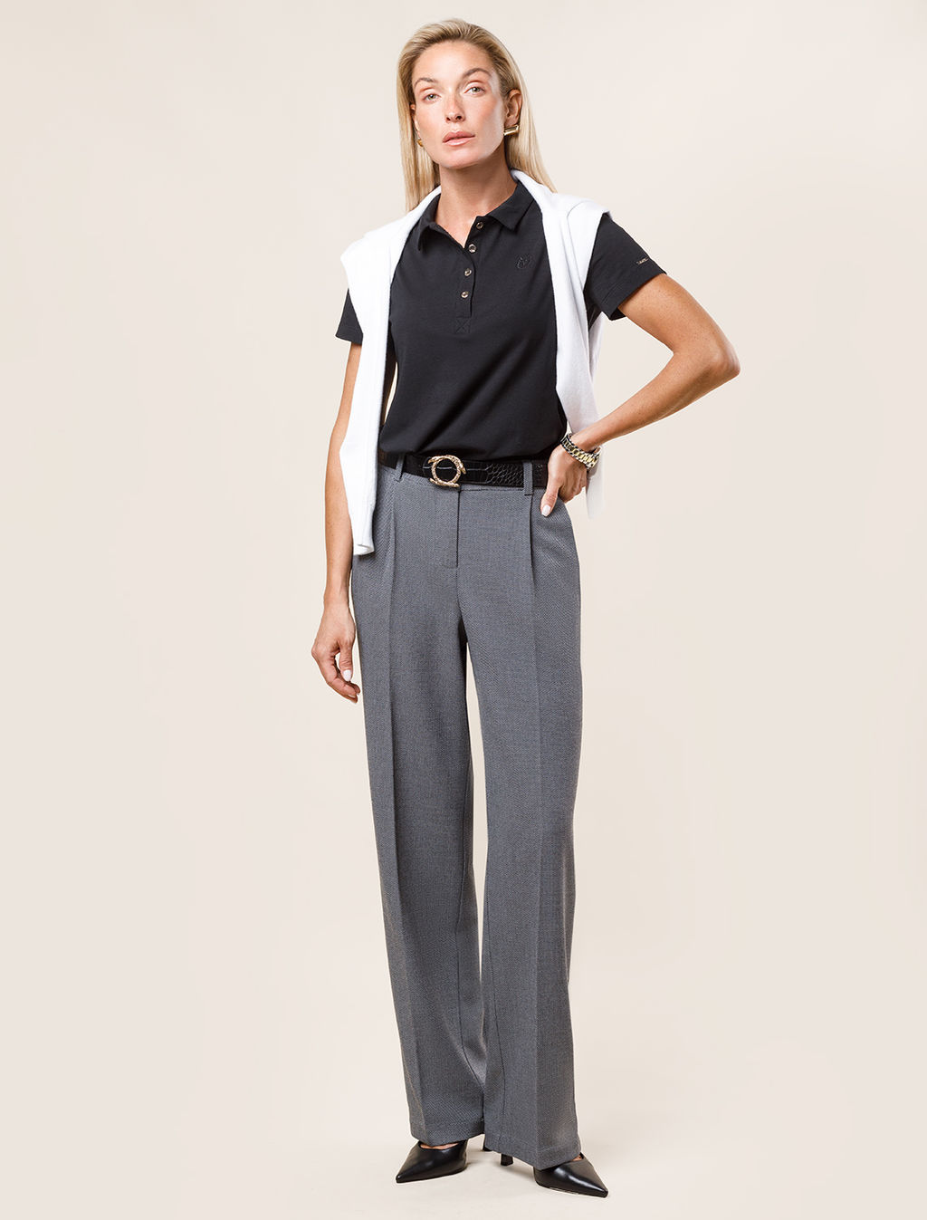 VILATTE / Футболка-поло с золотистыми пуговицами из премиального хлопка  фото 14