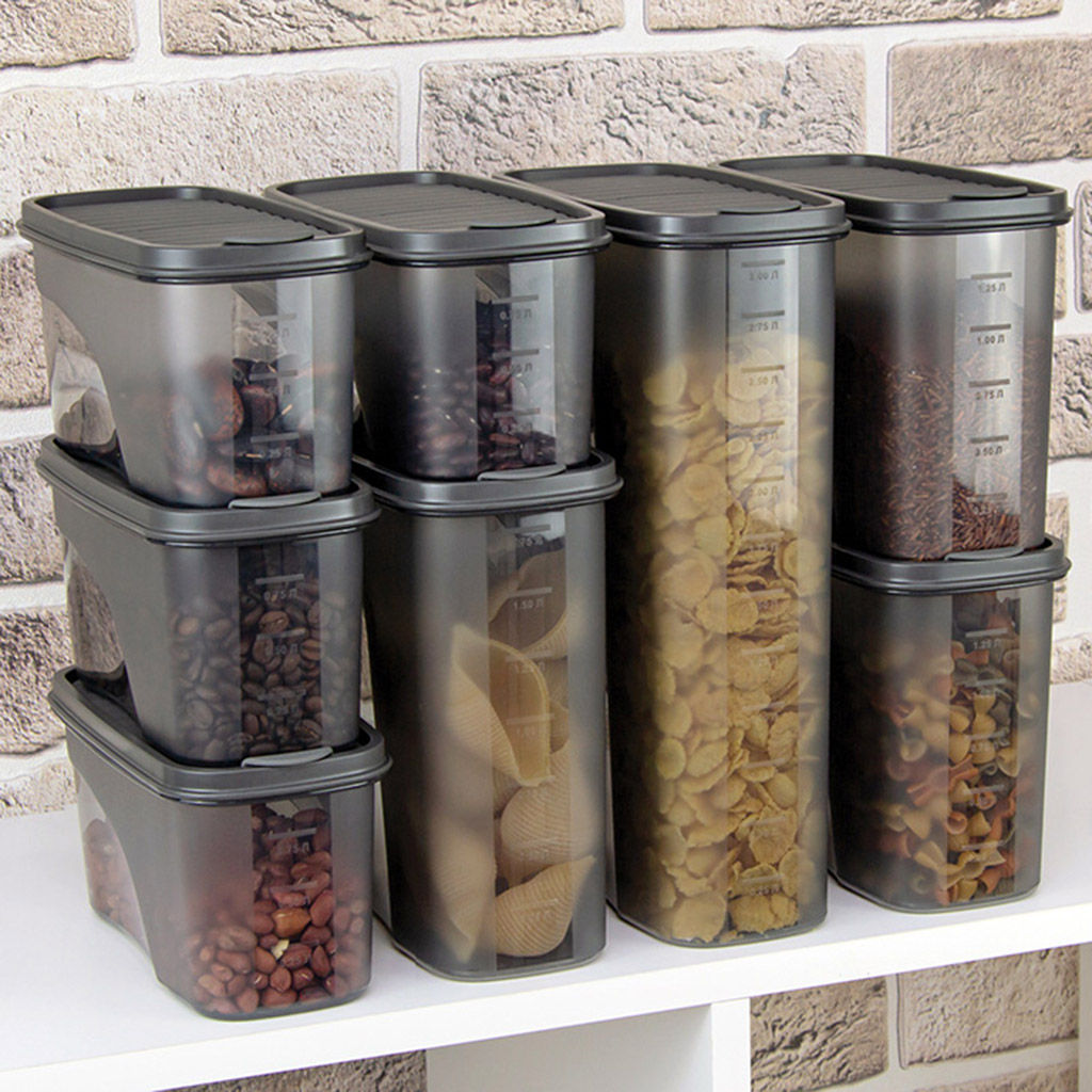 Банка для сыпучих продуктов пластмассовая Бест 1л, 9,5х19х9,5см, графитовый (Россия) - Домашняя мода фото 5