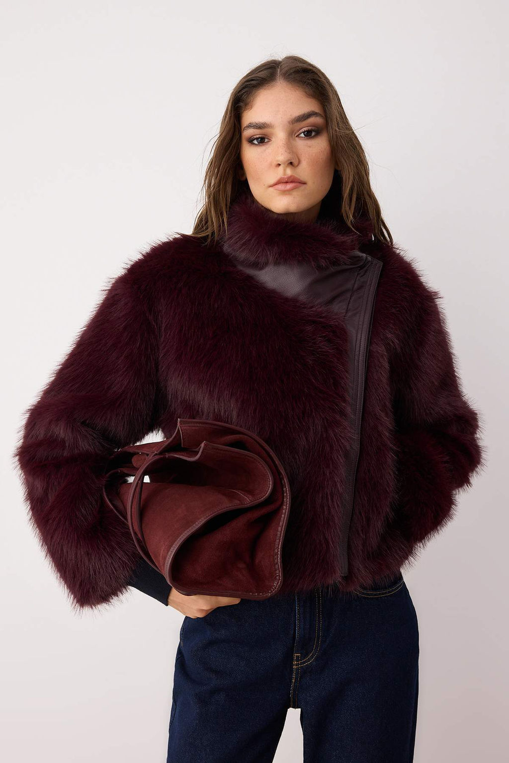 Bordo Oversize Kal?p Kurk Biker Ceket Mont TWOAW26MO00058 - Trendyolmilla фото 3
