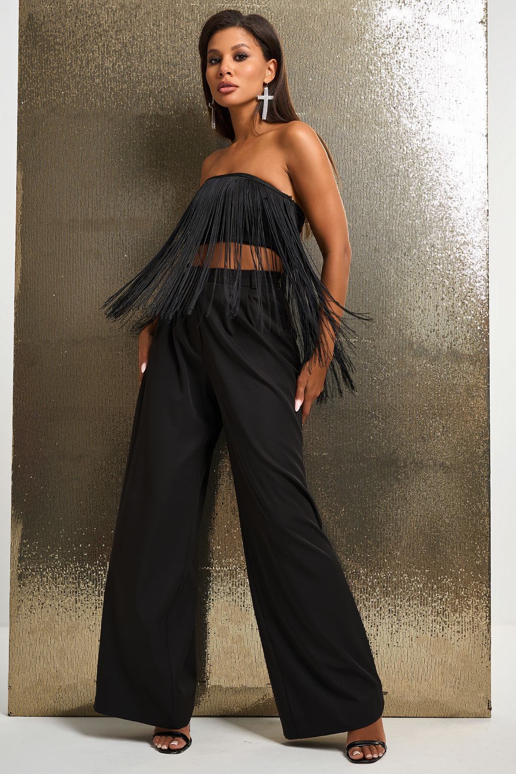 Топ-бандо с бахромой черный