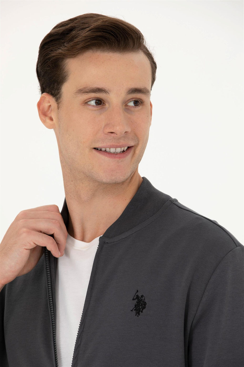 U. S. Polo Assn Мужской вязаный кардиган антрацитового цвета с воротником стойкой - U.s. polo assn фото 9