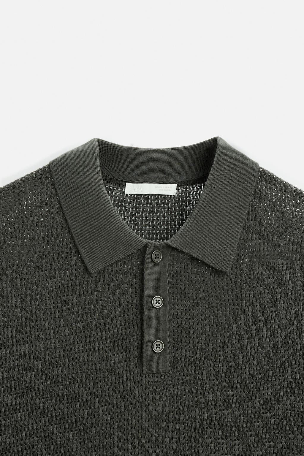PERFORATED TEXTURED KNIT POLO SHIRT - Zara фото 8