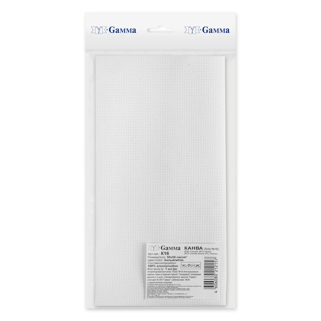 Канва K16 Gamma Aida №16 ФАСОВКА 100% хлопок 50 х 50 см 2 см белый