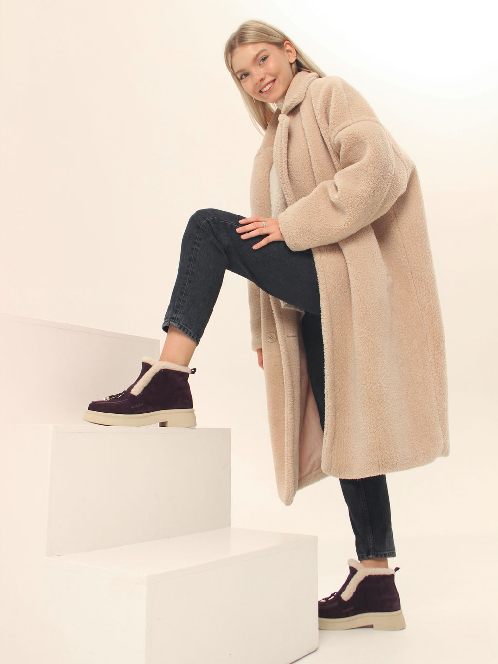 Ботинки 307.floridabe.Сливовая замша/шерсть