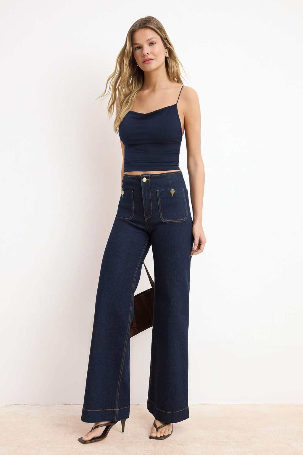 Lacivert Fitted/Vucuda Oturan Degaje Yaka Esnek Orme Bluz TWOSS21BZ0667