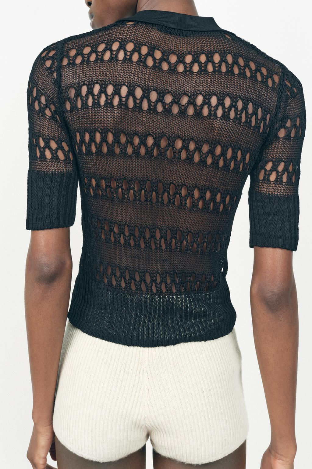 OPEN KNIT POLO TOP - Zara фото 3