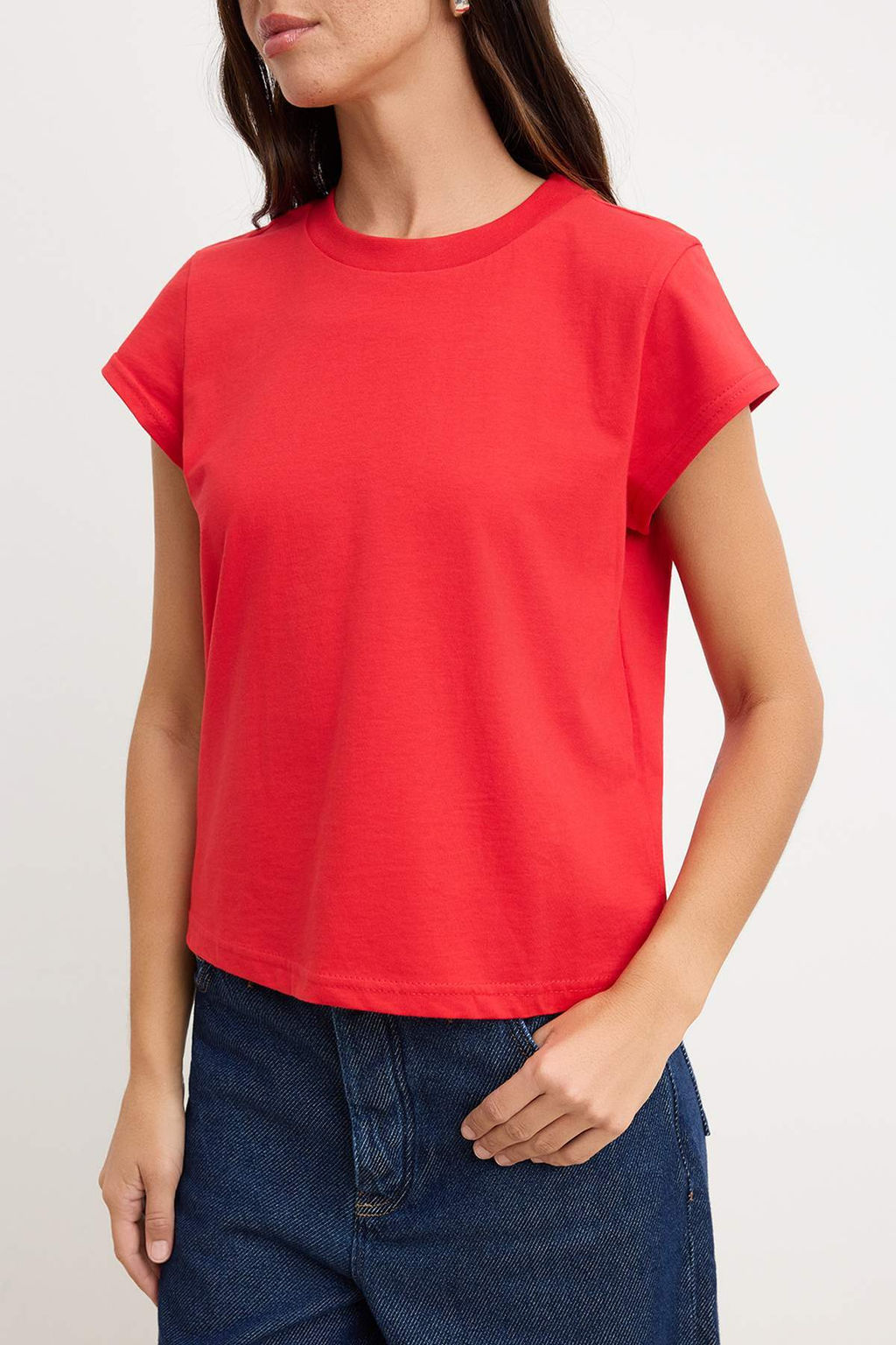 K?rm?z? Regular/Normal Kal?p Ay Kol K?sa Kollu Tok %100 Pamuk Orme T-Shirt TWOSS26TS00181