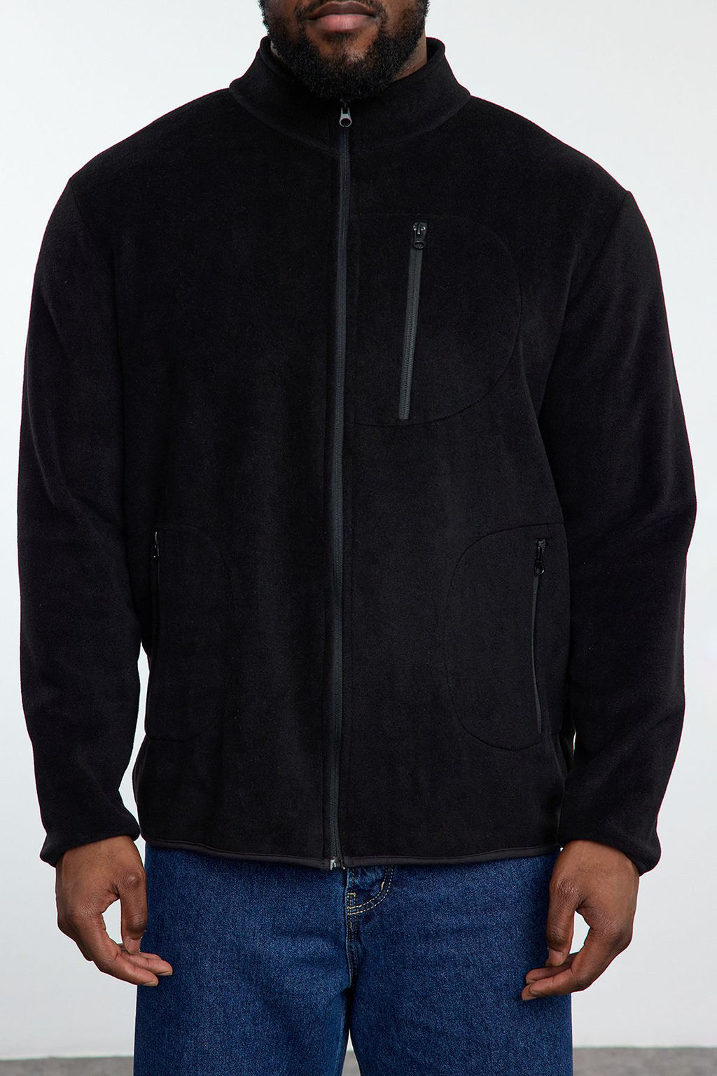 TRENDYOL MAN Buyuk Beden Siyah Regular/Normal Kesim Dik Yaka Anti-pilling Polar Sweatshirt TMNAW25AO00020 - Trendyolmilla фото 3