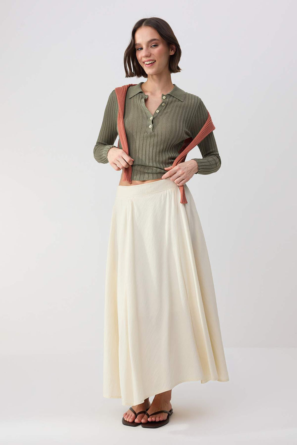 Wardrobe Essentials Kiremit Fitilli Polo Yaka Ince Triko Kazak TWOSS26KZ00004 - Trendyolmilla фото 8