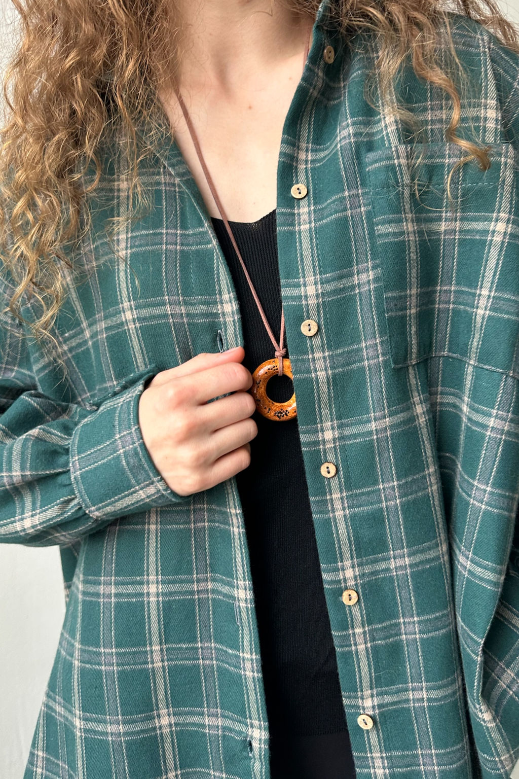 Рубашка женская HUG077/14/Зеленый, бежевый