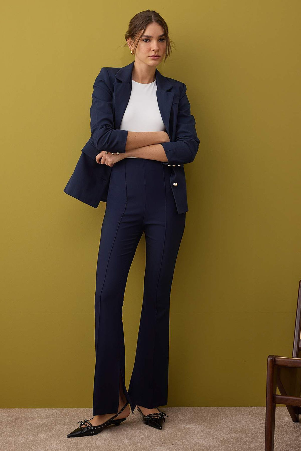 Lacivert Flare Kal?p Nervurlu Pantolon TWOAW26PL00043