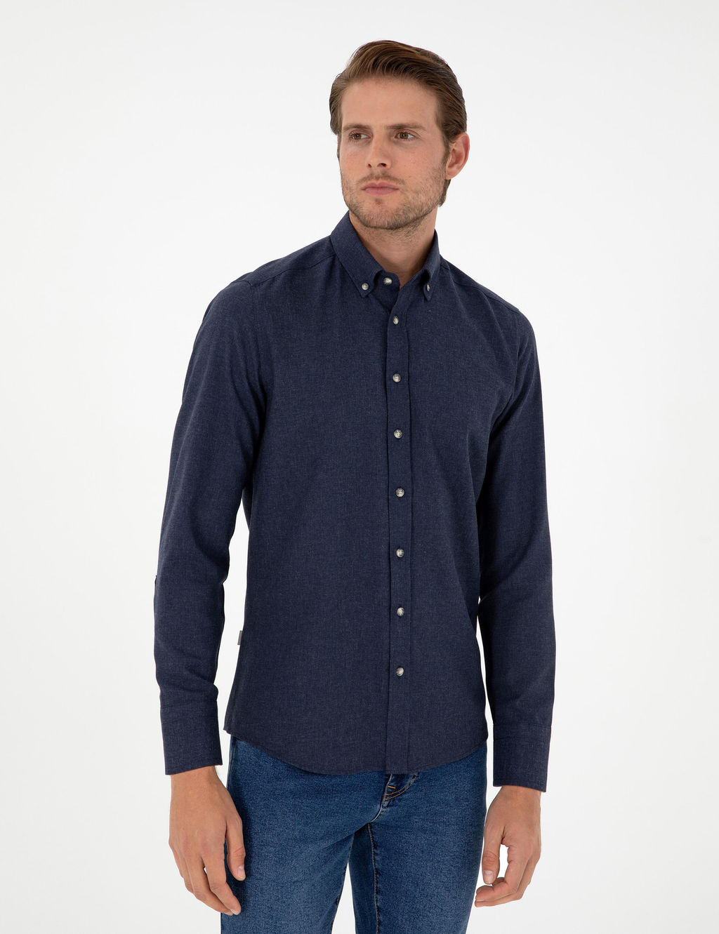 Lacivert Slim Fit Uzun Kollu G_mlek