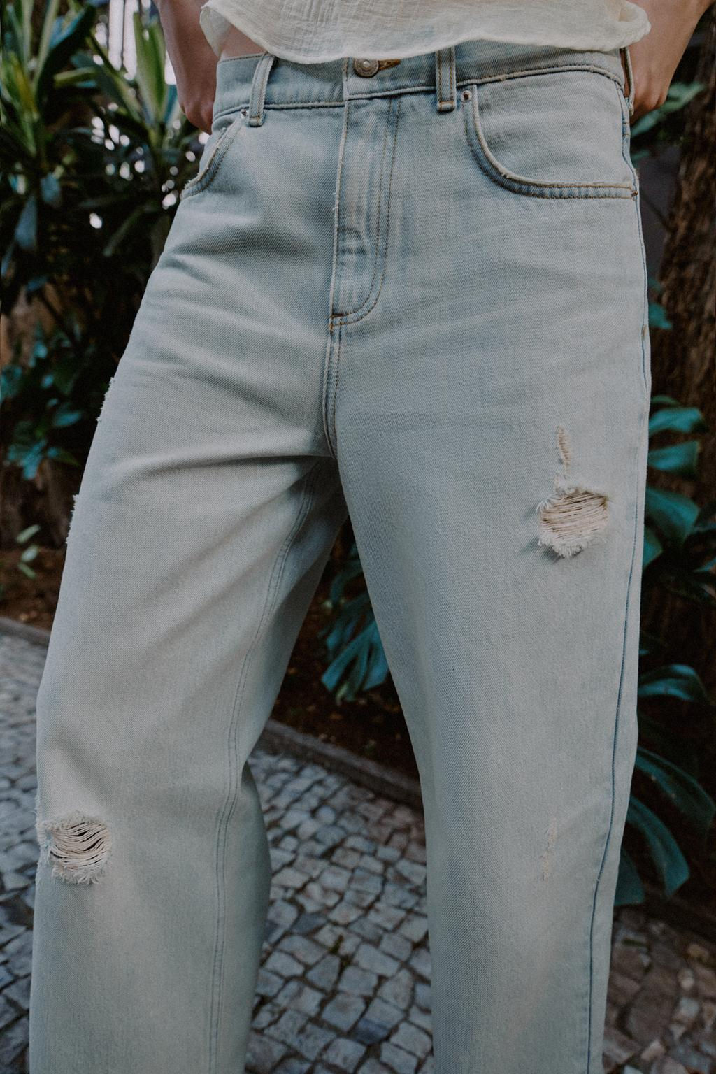 Z1975 RIPPED STRAIGHT MID-WAIST JEANS - Zara фото 3