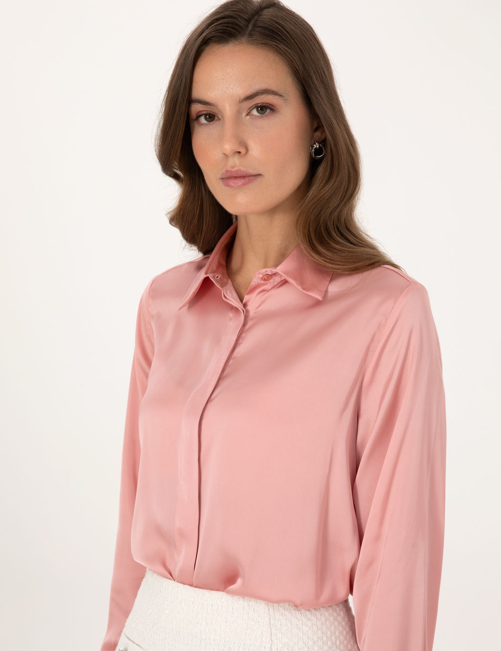 Pudra Comfort Fit Saten Uzun Kollu G_mlek
