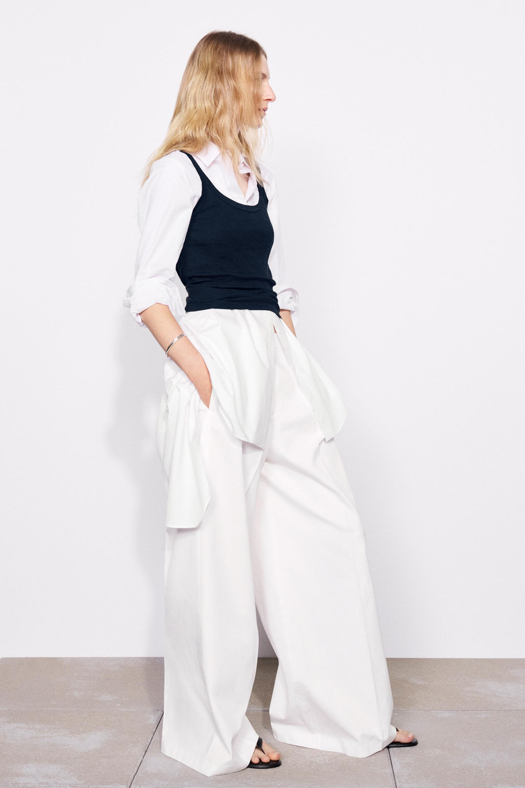 PANTAL?N WIDE LEG PLIEGUES ZW COLLECTION / Blanco - Zara фото 6