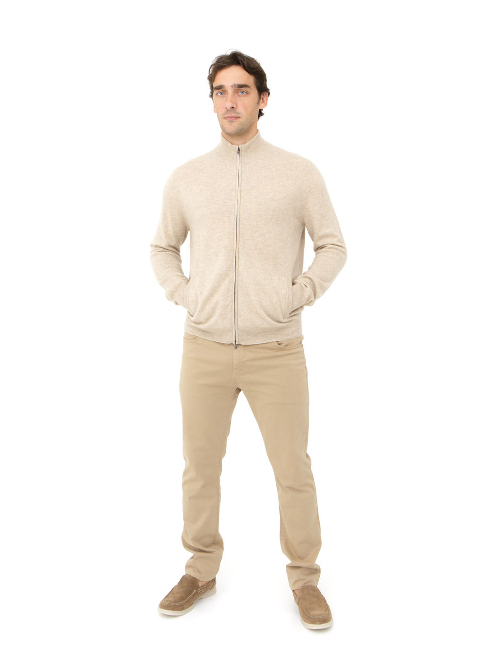 Кардиган из кашемира мужской KM020994-E серо-бежевый