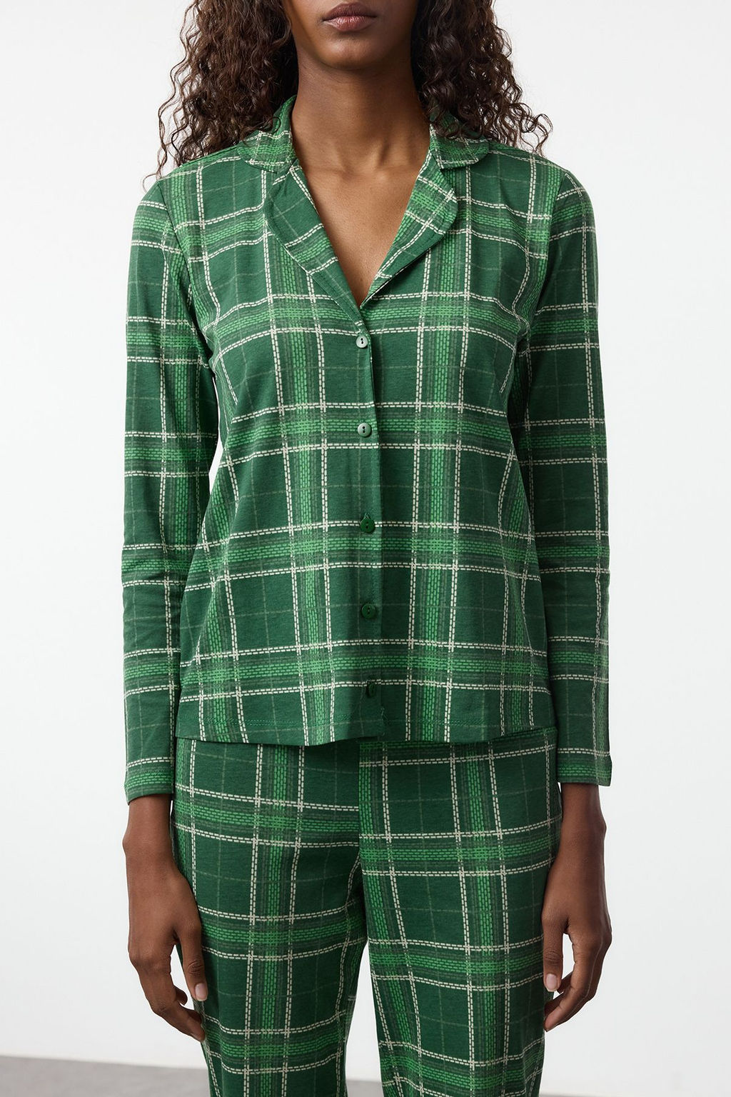 Trendyolmilla Bej %100 Pamuklu Ekoseli Orme Pijama Tak?m? THMAW20PT0266  фото 3