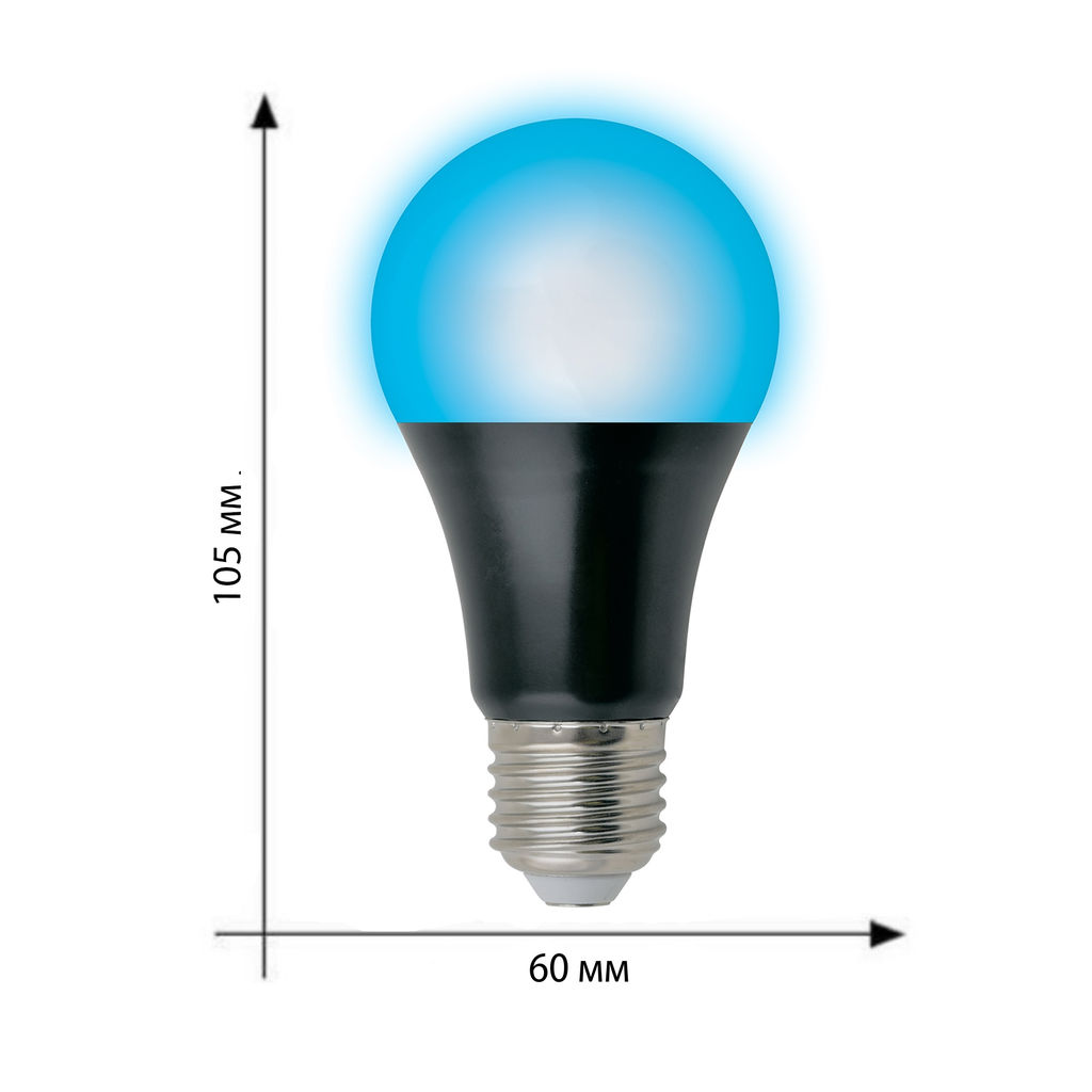 LED-A60-9W/UVAD/E27/FR PLZ07BK Лампа светодиодная ультрафиолетовая для дискотек . Спектр UVA 410нм. Картон. ТМ Uniel
