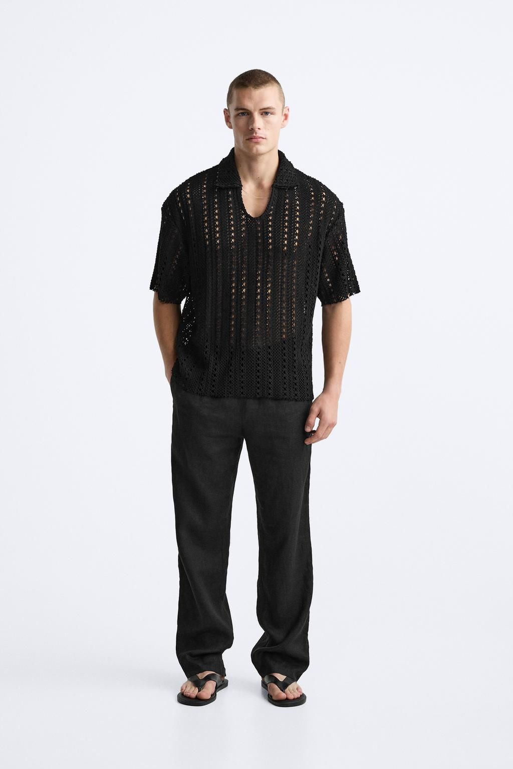 CROCHET KNIT POLO SHIRT