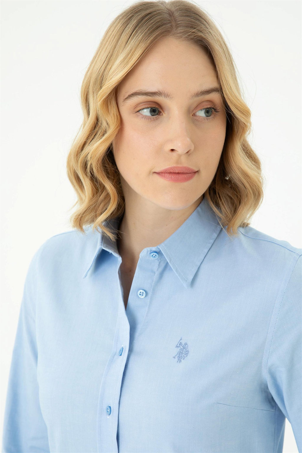 Женская синяя базовая рубашка с длинным рукавом - U.s. polo assn фото 3