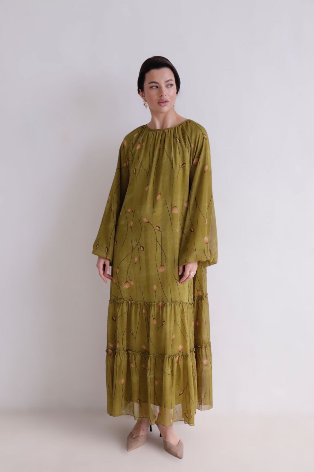 Martichelli Платье хаки с цветочным принтом  фото 11