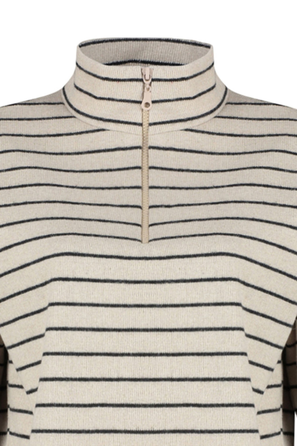 Ac?k Bej Cizgili Selanik Fermuarl? Dik Yaka Regular/Normal Kal?p Orme Sweatshirt TWOAW22SW0732