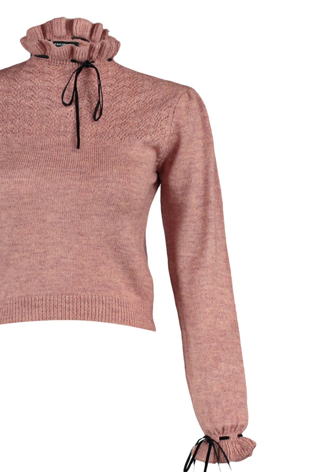 Gul Kurusu Yumusak Dokulu Ajurlu/Delikli Kurdele/Fiyonk Detayl? Triko Kazak TWOAW21KZ2355