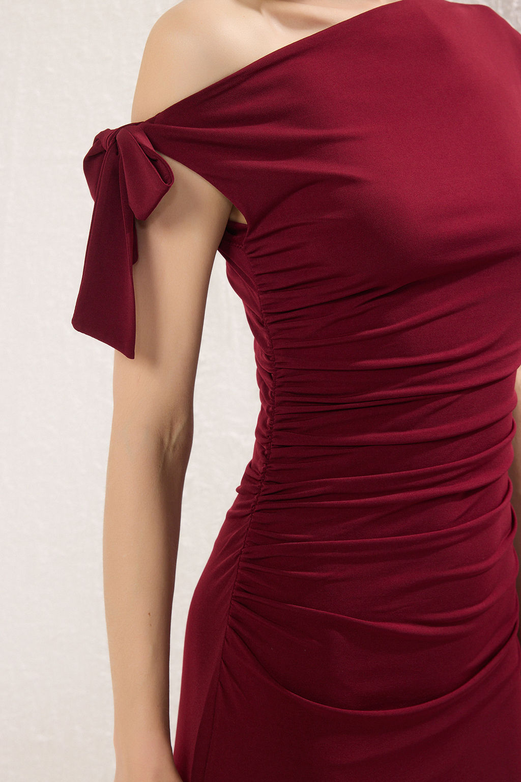 Limited Edition Bordo Fitted/Vucuda Oturan Orme Maxi Esnek Kalem Elbise TWOSS24EL00563