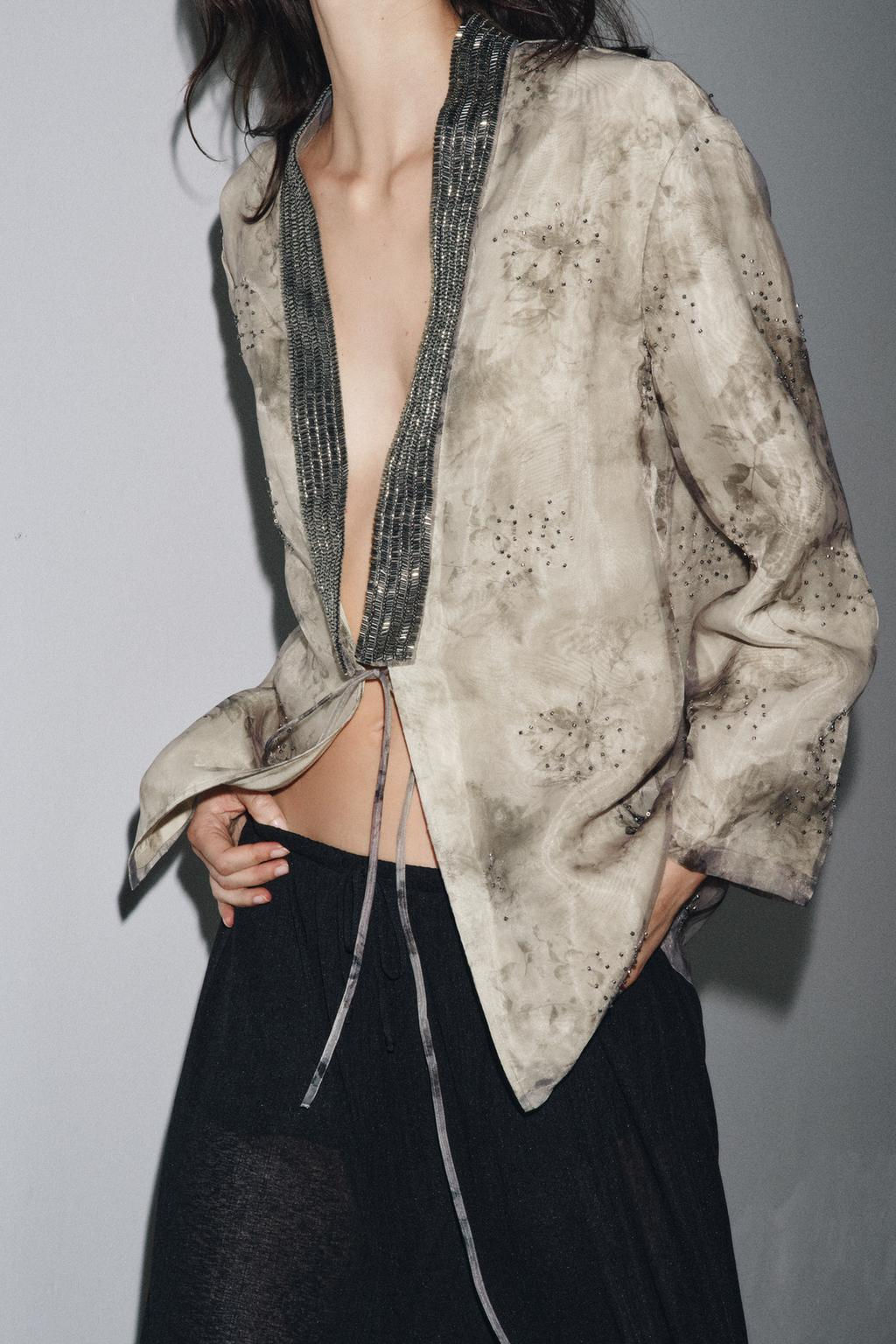 BEADED PRINTED ORGANZA KIMONO - Zara фото 5
