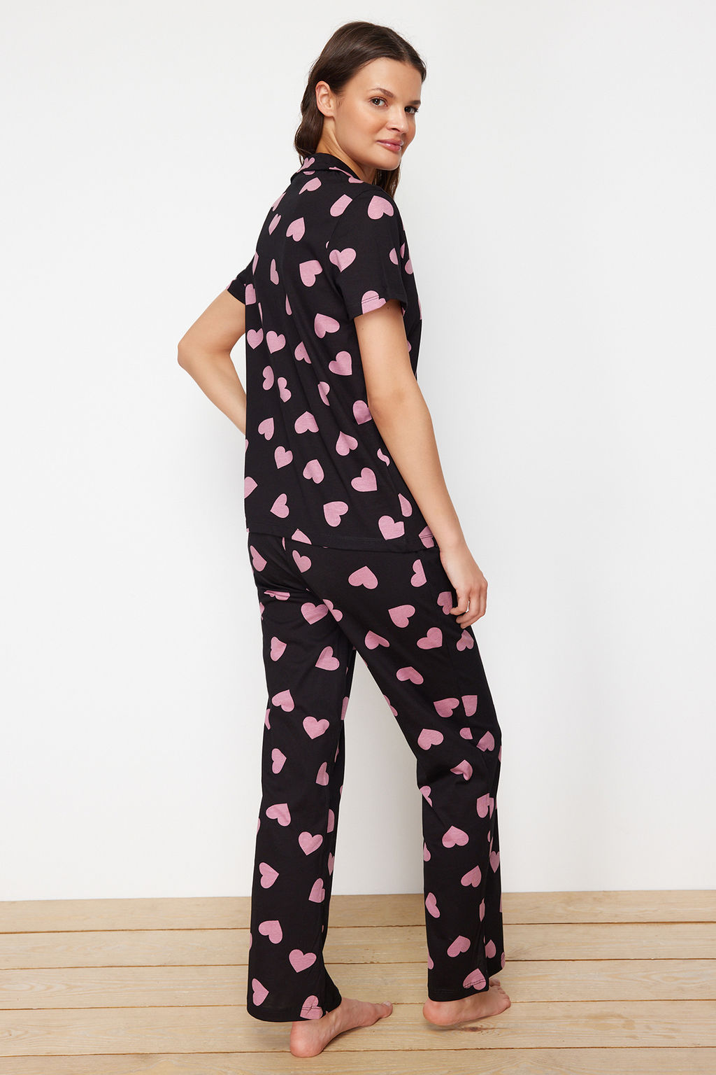 Trendyolmilla Beyaz %100 Pamuklu Kalpli Orme Pijama Tak?m? THMSS24PT00337 фото 6