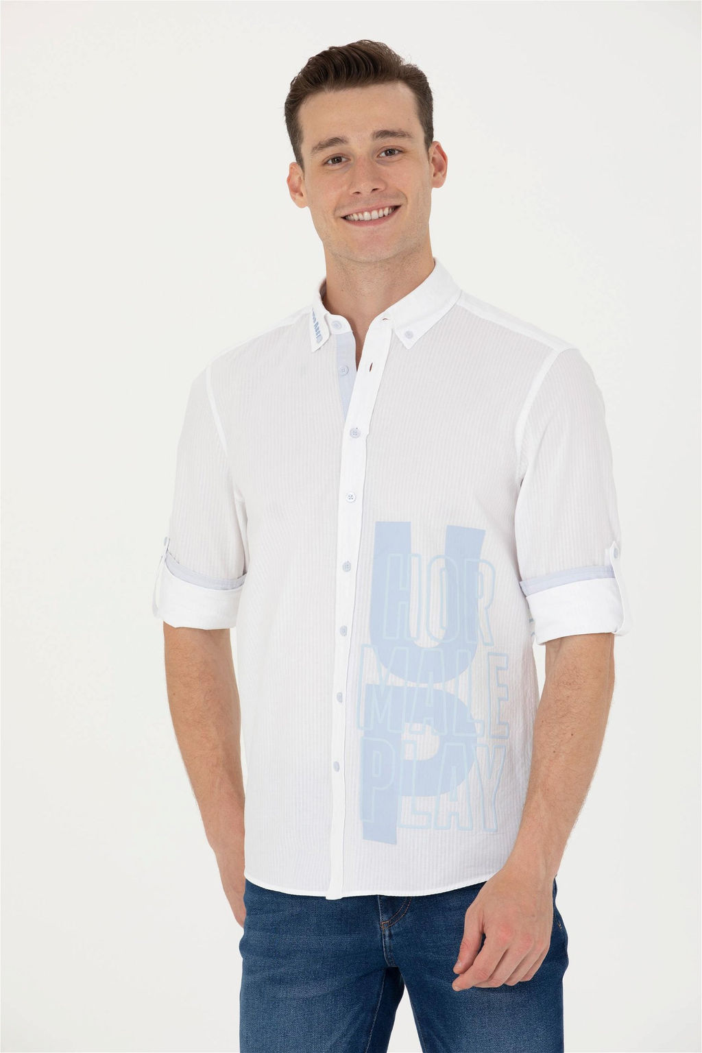 Мужская белая рубашка с длинным рукавом - U.s. polo assn фото 3