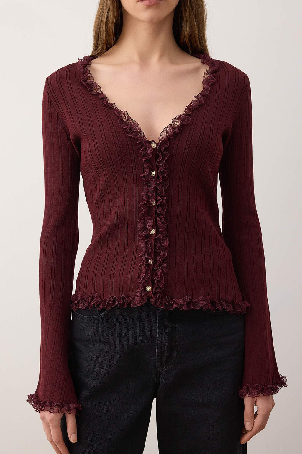 Murdum Dantel Garnili Premium/Ozel Iplikli Fitted/Vucuda Oturan Triko H?rka TWOAW26HI00098