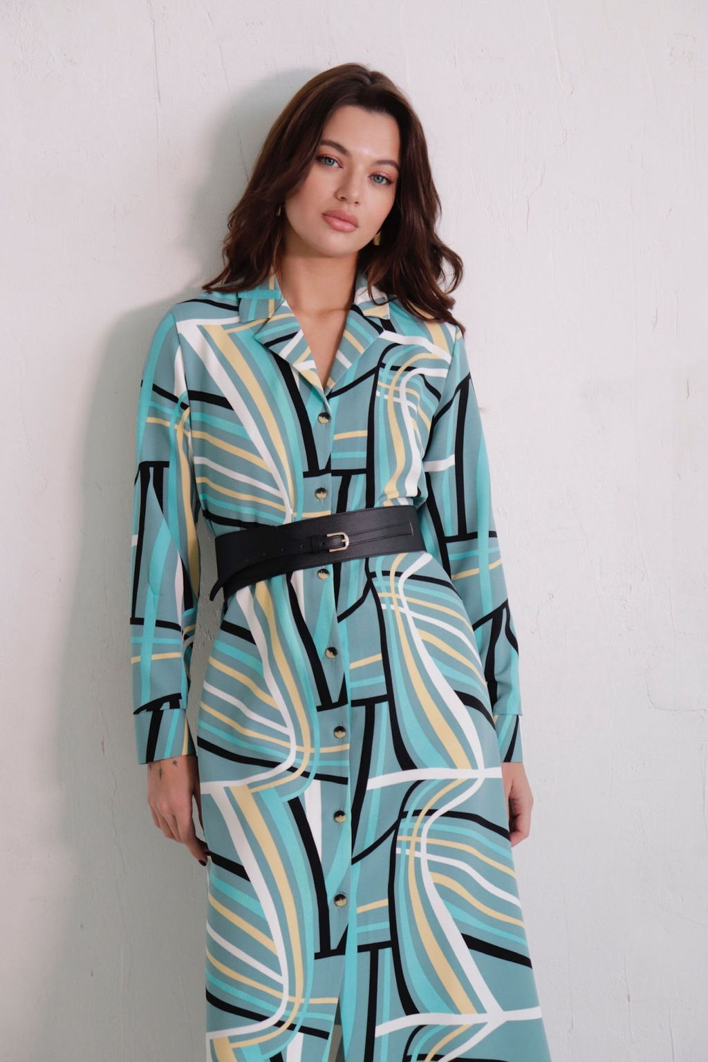 Платье-рубашка с английским воротником принт - Martichelli фото 378