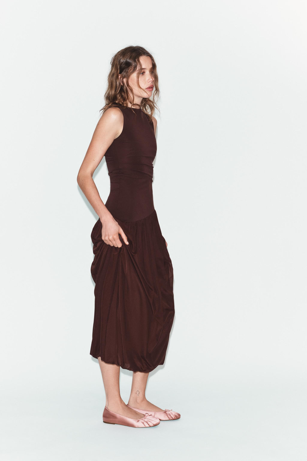 VESTIDO LARGO COMBINADO TUL / Marr?n oscuro - Zara фото 3