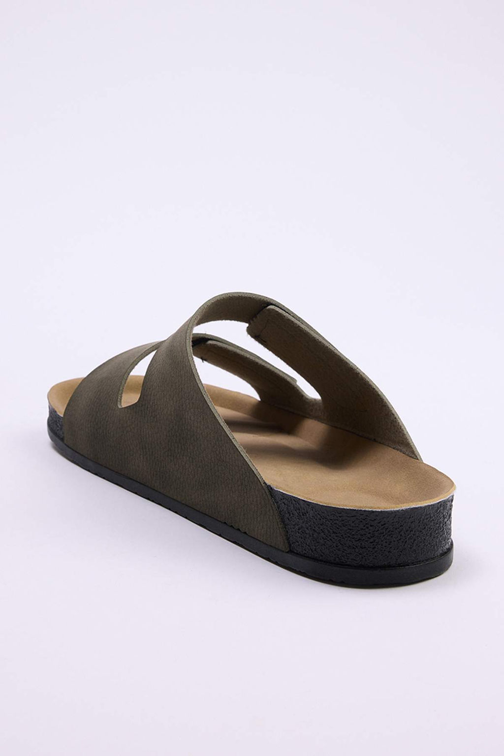 Haki Nubuk C?rt Bantl? Erkek Duz Taban Terlik TAKSS25TE00034