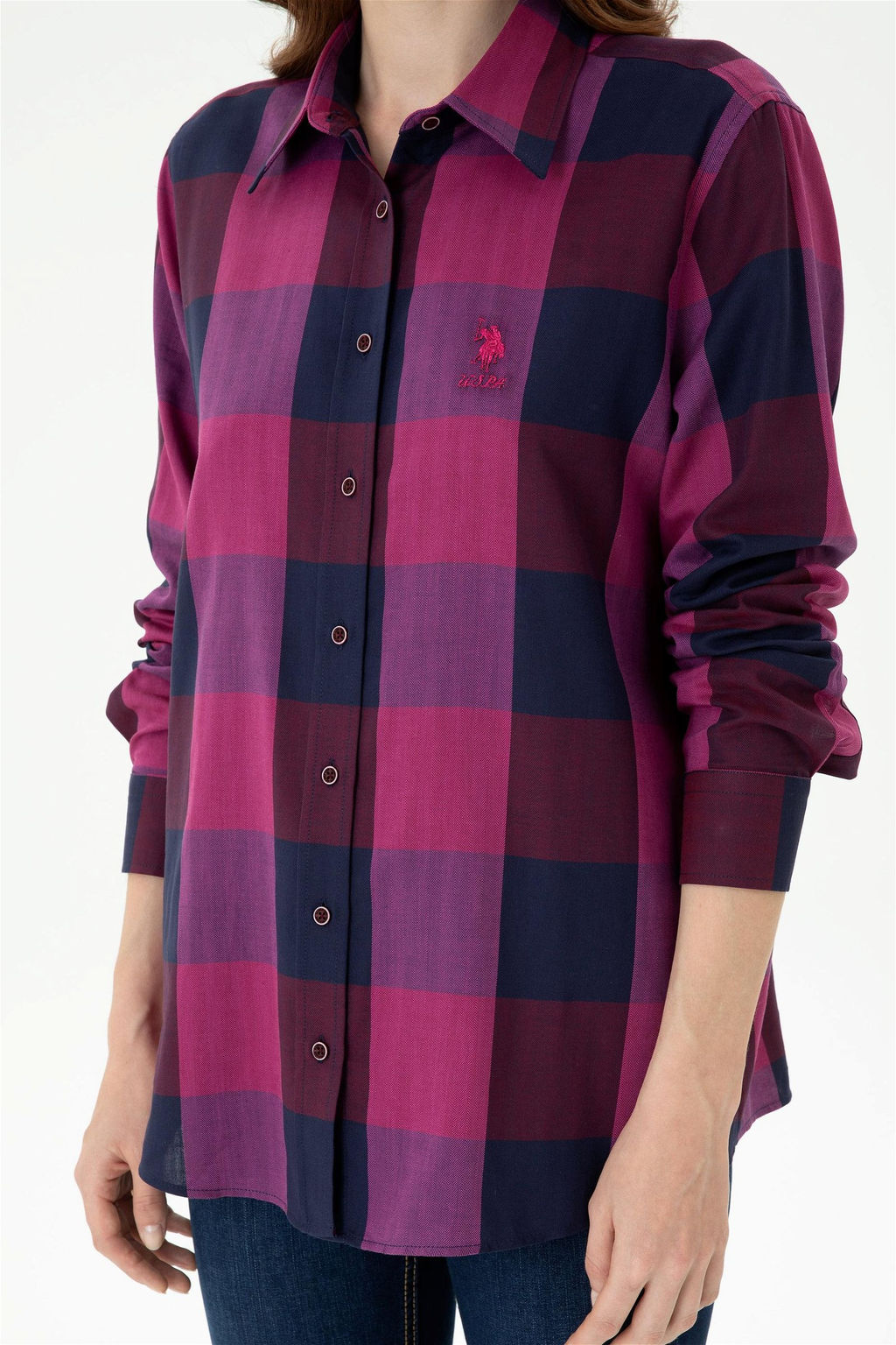 Женская бордовая рубашка с длинным рукавом - U.s. polo assn фото 6