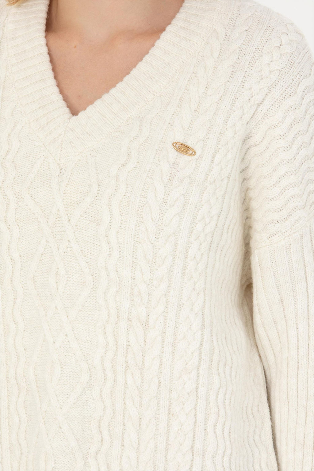 Женский кремовый свитер с v-образным вырезом Неожиданная скидка в корзине - U.s. polo assn фото 7