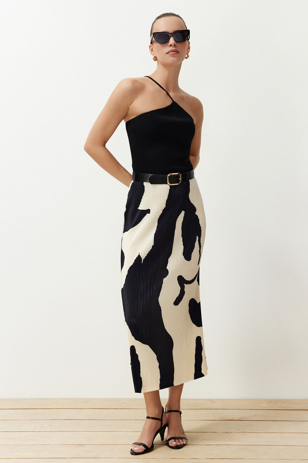 TRENDYOLMILLA Ekru Soyut Piliseli Bask?l? Midi Etek TWOSS24ET00209  фото 3