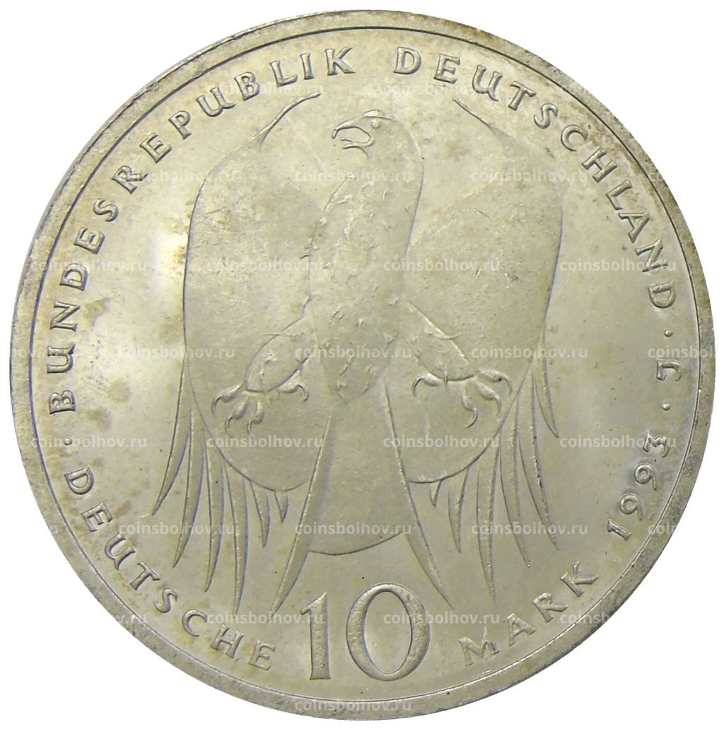 10 марок 1993 года J Германия  150 лет со дня рождения Роберта Коха